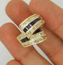 3Ct Baguette Cut Simulated Sapphire Cocktail Pinky Ring 14k Yellow Gold Plated