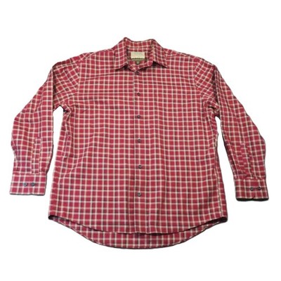 Cabelas Outfitter Plaid Button Down Shirt Mens L Red Long Sleeve Gorpcore Hiking