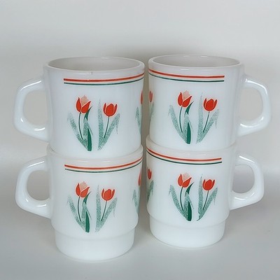 4er Set Termocrisa Milchglas stapelbar Teetassen Tulpe Blumen Design Mexiko