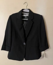 Kasper Crepe Jacket Rolled Sleeves Business Professional Women’s Size 4 Black