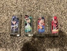 DC Superheroes 6" Tall Glass Set. Superman, Batman, Flash, Lantern Never Used