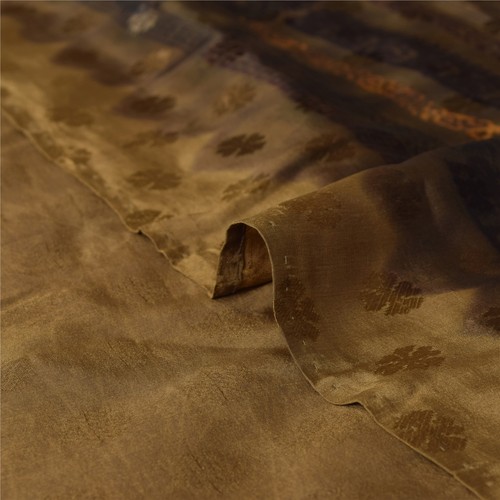 Sanskriti Vintage Sarees Brown Pure Crepe Silk Printed & Woven Sari 6Yd Fabric - Picture 8 of 12