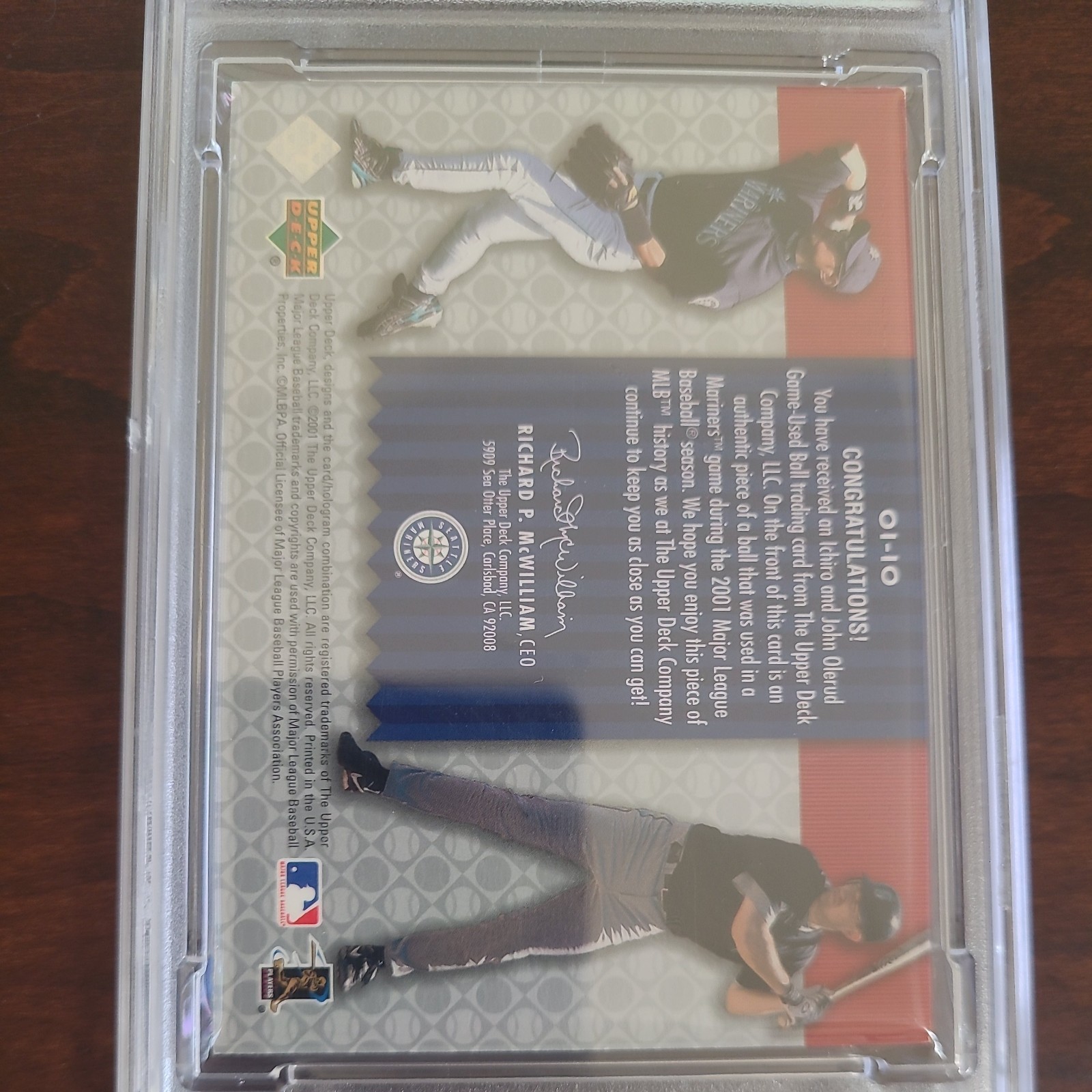  2001 UD Gold Glove Ichiro/Olerud  Mariners PSA 9 MINT Game Used Ball (MEM RC) view 4
