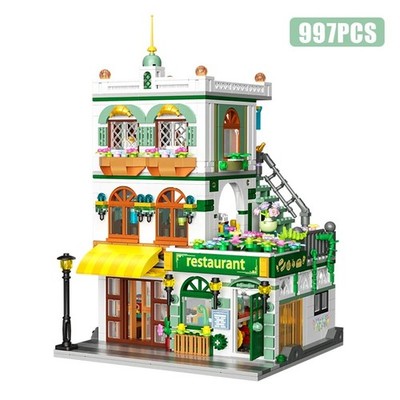 997 Stck. Chinesisches Restaurant Bausteine Set Stadt Straßenansicht Spielzeug Geschenk Kinder
