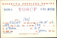 QSL radio card YO8CF 1964 Iasi Romania USSR Jean