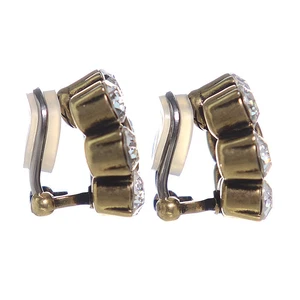 Boucles d'oreilles GUCCI cristal double G vieilli pince dorée strass accessoires femme