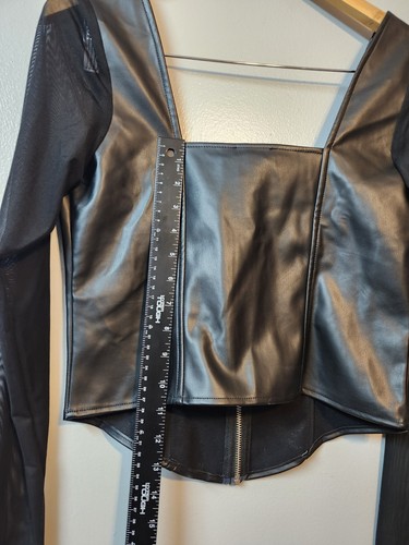 Venus Faux Leather Womans Top Size Medium Sheer Longsleeve - Picture 8 of 9