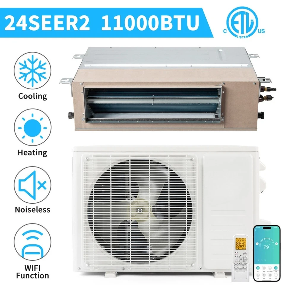 11000BTU 23 SEER2 Ducted Ductless Mini Split Air Conditioner Heat AC Unit
