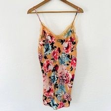 Victoria's Secret Floral Satin Orange Lace Trim Slip Dress Size M