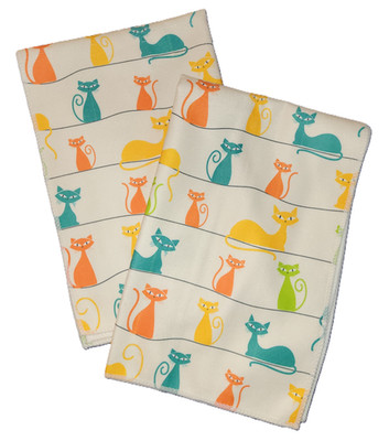 2 Microfiber Towels - Kitchen Sports Cleaning - Teal Orange Gold Lime Cats