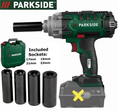 Parkside 20V Cordless Vehicle Impact Wrench + 4 Sockets + Case. Bare Tool