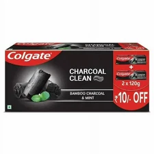 Colgate Charcoal Clean 240g (120g x 2, saver Black Gel Toothpaste Bamboo & Mint