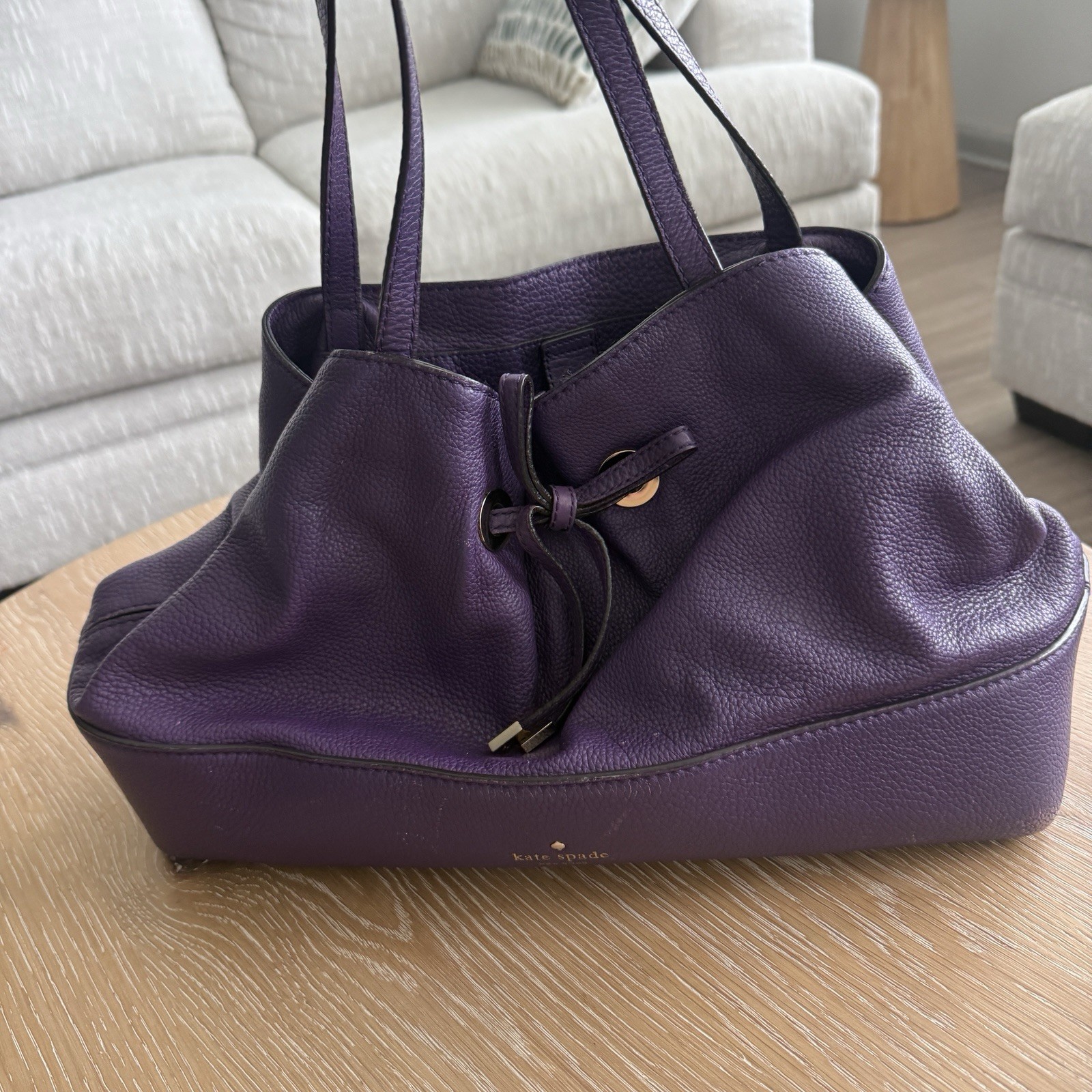 kate spade new york Purple Pebbled Shoulder Bag Drawstring Detachable Strap