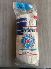 Vintage 70s/80s Athletic Tube Socks 3 Pairs Striped Fits 10-13 USA Made Packaged