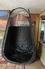 Large Spray Sun Tan Tent,  black with clear vinyl near top. New open box 