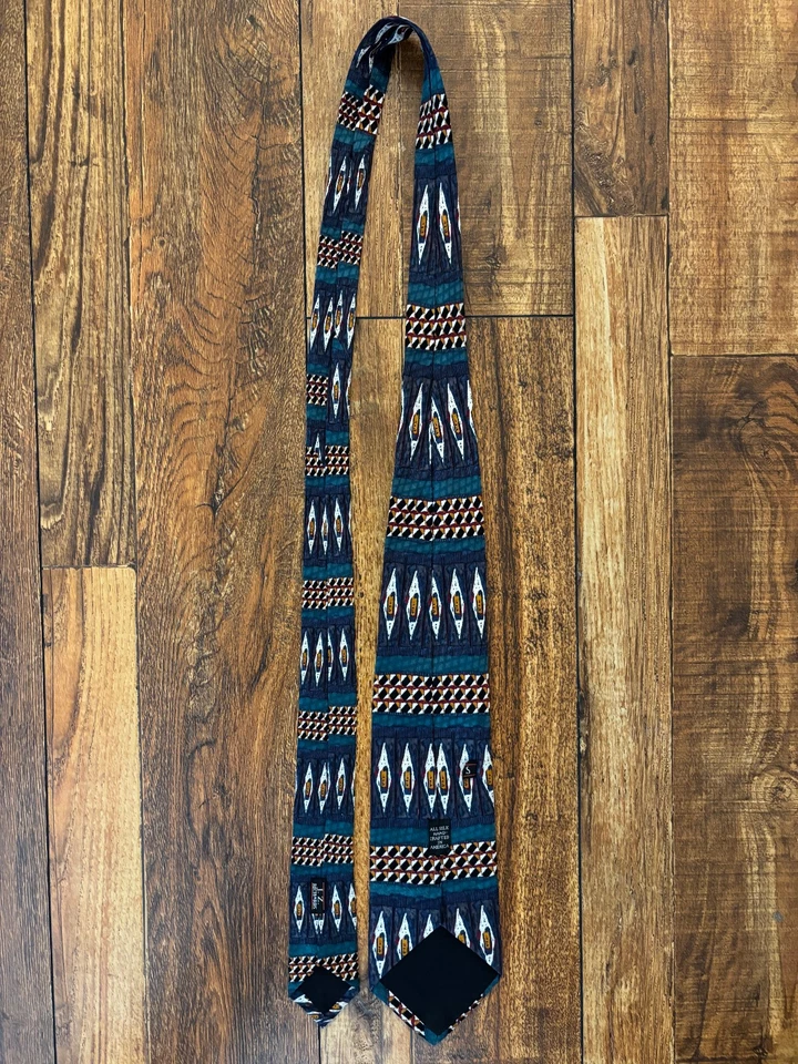 Vintage 100% Silk Mens Abstract Geometric Tie 90s Color Block 80s/90s Made in US - Image 3 of 4