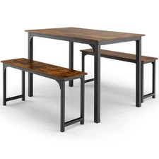 Costway 3pcs Dining Table Set Modern Studio Collection Table and 2 Bench Coffee