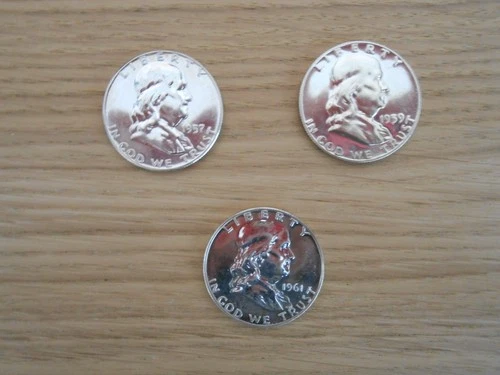 US Franklin Half Dollar Proofs, 1957, 1959, 1961