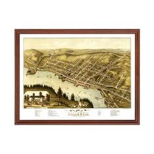 Old Map of Hallowell, ME 1878 - Vintage Hallowell Maine Art