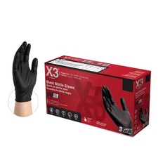 Ammex X3 Industrial Black Nitrile Gloves, Box of 100, 3 Mil, Size Medium, Latex