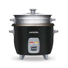 Proctor Silex 6-Cup Rice Cooker & Food Steamer w/ Basket Black 37510