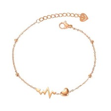 Women Stainless Steel Rose Gold Plated EKG Heartbeat Love Chain Bracelet Gift