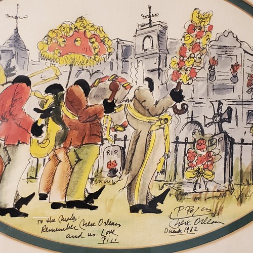 Pili Rojas Original Watercolor New Orleans Funeral Celebration With Remarque - Picture 7 of 8