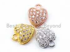 Clear CZ Micro Pave Heart Charm, 10mm Gold/Rose Gold/Silver Finish - sku#B23