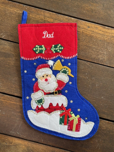 Vintage Lillian Vernon Felt Applique Santa Christmas Stocking Embroidered Dad - Picture 1 of 6