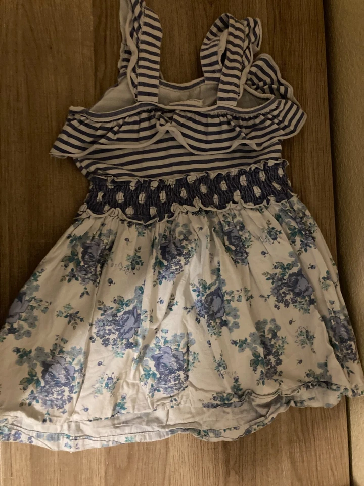 Naartjie Light Blue and White Dress Small  (Size 4) Floral Print and Striped  - Image 3 of 3