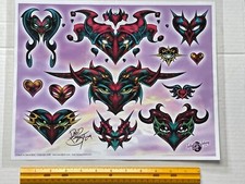 Vintage Art Tattoo Flash Sheet David Bollt Hearts /T310