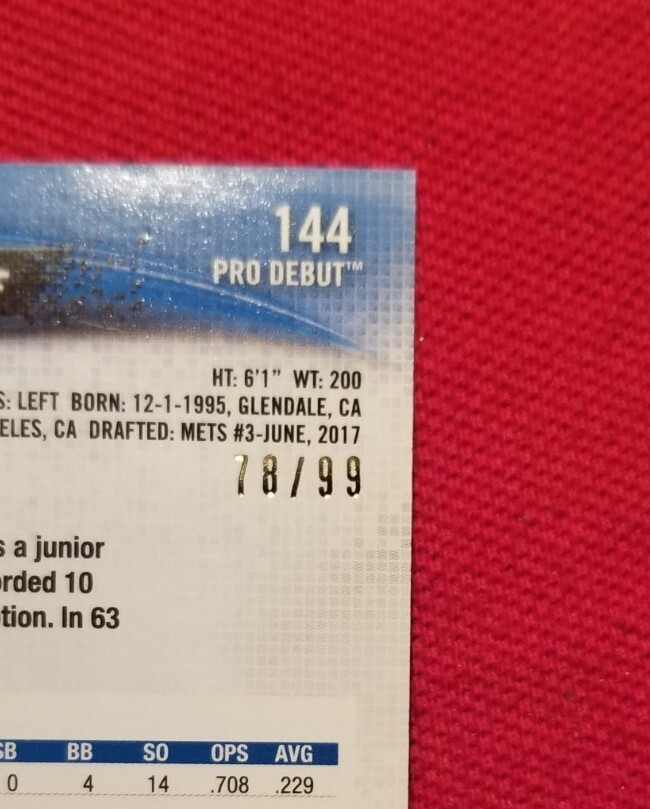 2018 Topps Pro Debut GREEN Quinn Brodey 78/99 SP 144 Brooklyn Cyclones