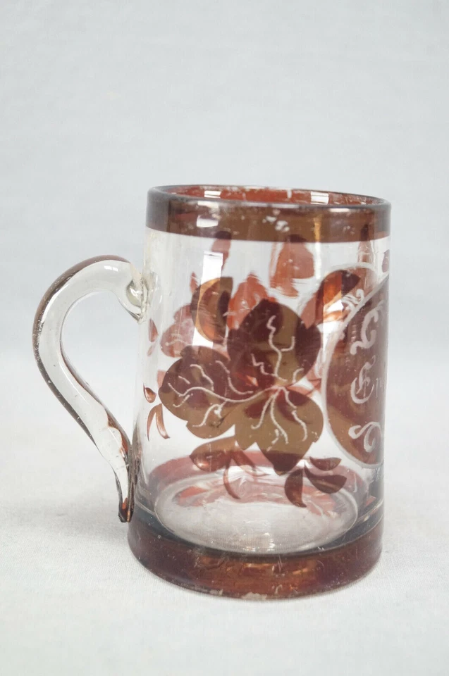 Mid 19th Century Bohemian Zur Erinnenerung Ruby Stained Hand Blown Glass Mug - Image 4 of 4