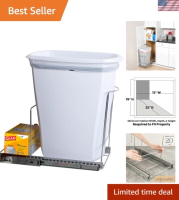Adjustable Pull-Out Trash Can Holder for Under-Cabinet Storage - Chrome Finish