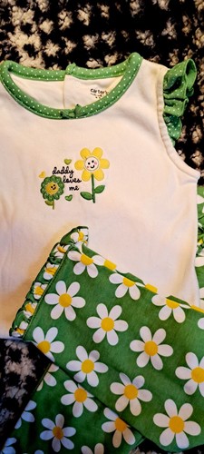 Baby Girl's Sunflower "Daddy" Outfit Size 12 Mo. Top W/snaps Ruffles, Carters - Picture 2 of 6
