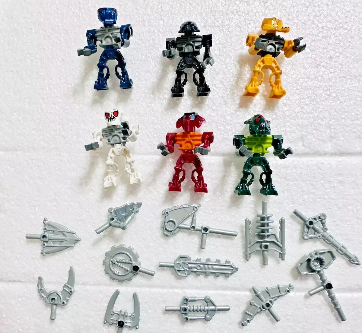 Lot of 6 Lego 8926 Complete Bionicle Minifigures with 12 Weapons
