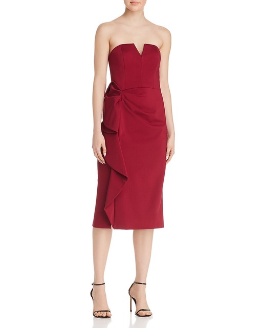 strapless midi cocktail dress