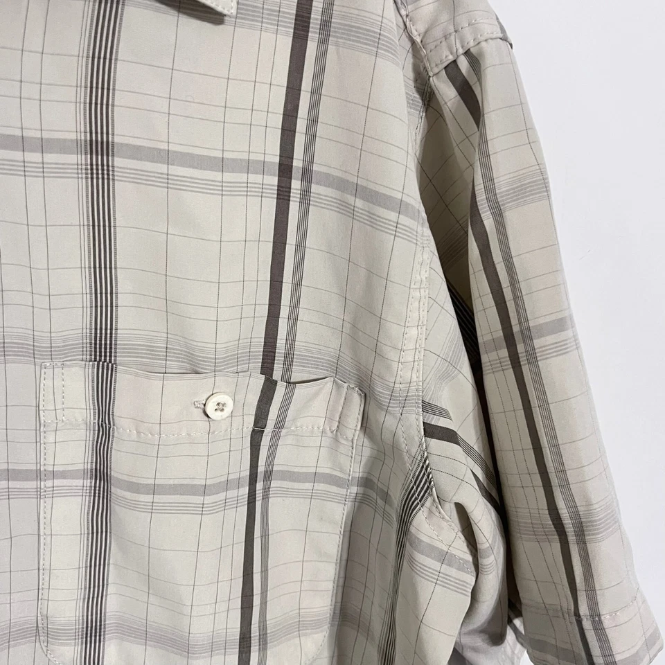 Camisa Haggar Para Hombre Talla M Beige A Cuadros Lujo Microfibra Manga Corta Abotonada Foto 4 de 4