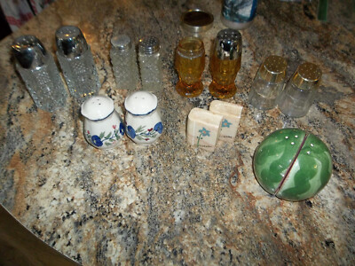 Lot of 7 Sets of Salt & Pepper Shakers, Some Vintage - Dripcut, USA, Amber, ....