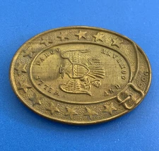 Montauk Silver Co Wells Fargo And Company Heraldic Eagle Oval Brass Belt Buckle