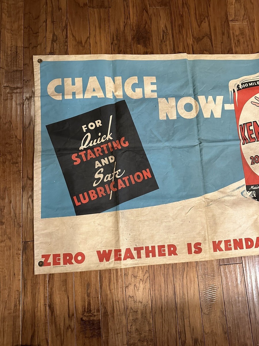 Rare Vintage Gas Station Oil Kendall Oil Advertising Banner Car