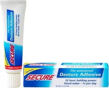Secure Waterproof Denture Adhesive - Zinc Free - Extra Strong Hold For Upper