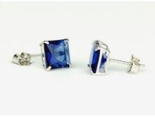 14k White Gold Solid Square Princess Cut Birthstone 6MM CZ Stud Earrings