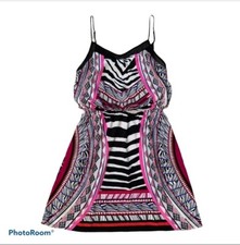 Express Zebra Geometric Neon Sleeveless Mini Slip Dress Elastic Waist Women's S