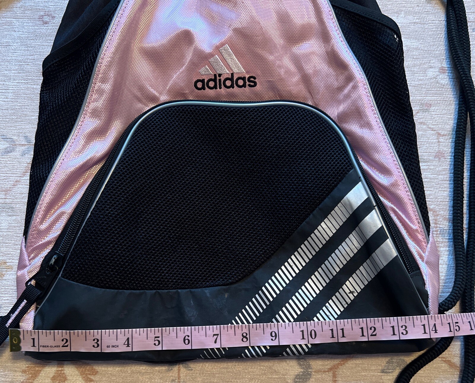 adidas Drawstring Backpack Pink, Black Large Zipp… - image 6