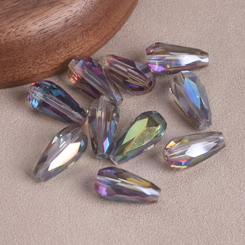 10pcs Teardrop Shape 16x8mm Faceted Cut Colorful Plated Crystal Glass Loose Bead - Foto 4 di 17