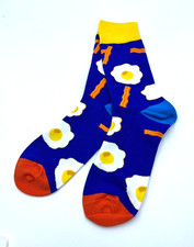 Zmart Mens Blue Bacon Sunny Side Up Egg Crew Sock One Size Fits Most