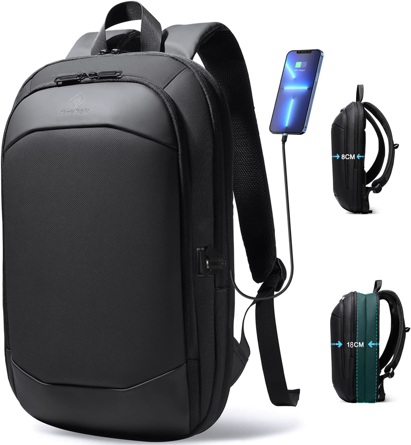 17 Inch Slim Waterproof Laptop Backpack with USB Port and Expandable Compartment