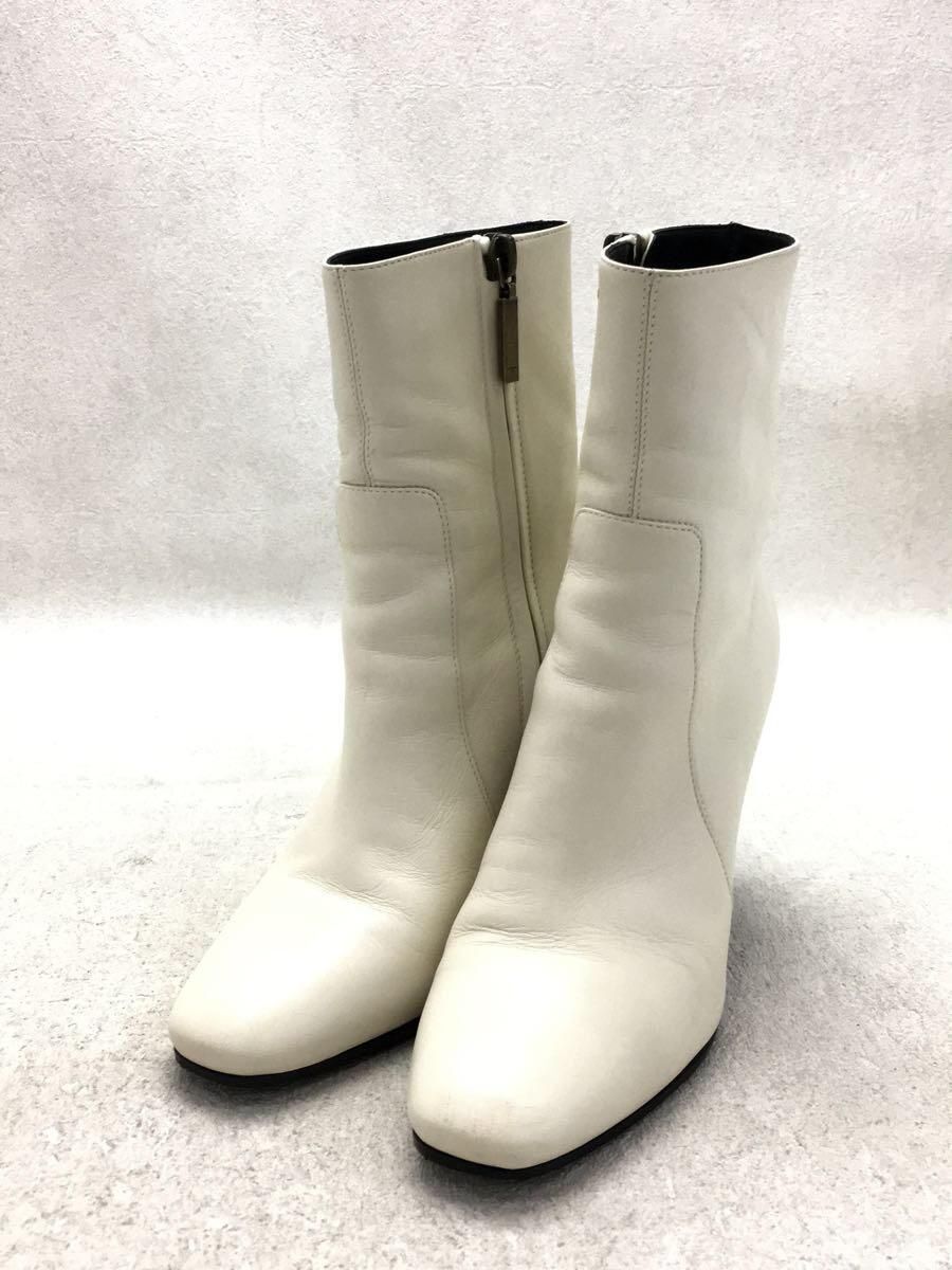 STIVALI CORTI SAINT LAURENT ZIP LATERALE 35 PELLE BIANCA 632473 Usati