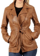 Ladies Brown Leather Jacket Infinity Long 3xl Vgc